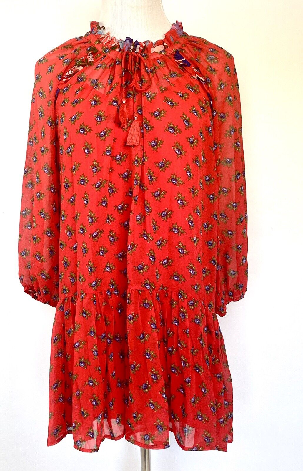 Beltaine Red Boho Gauze Peasant Style Dress Retail $188 Price $48 S NWT