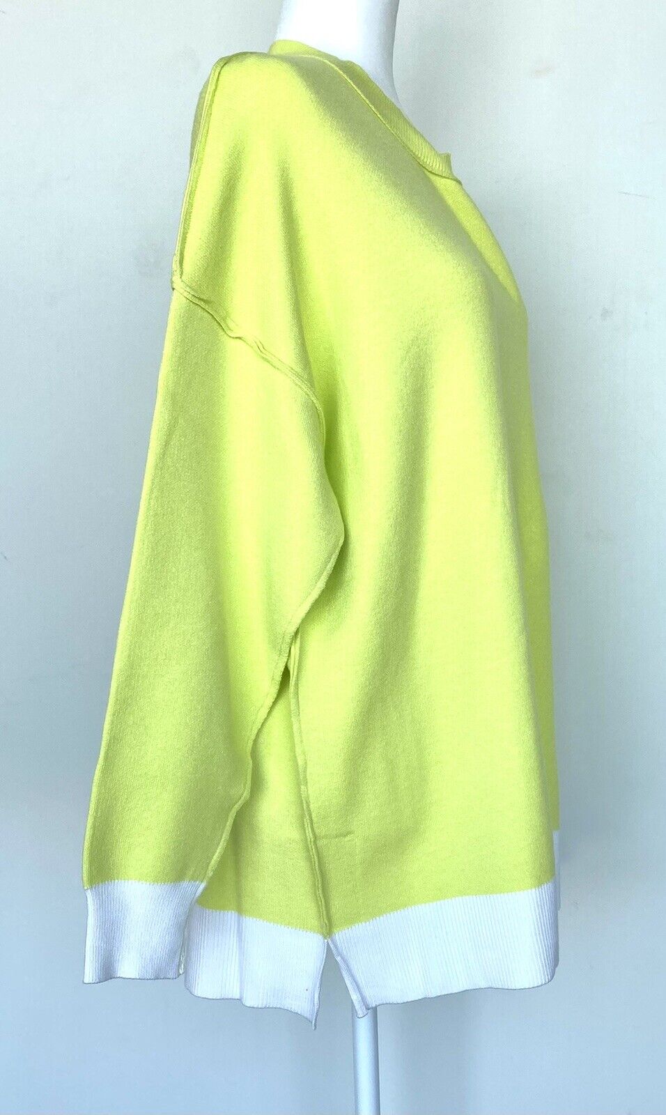 J Marie Timber Sweater Oversized size S Retail $110 Price $55 Lime Green White