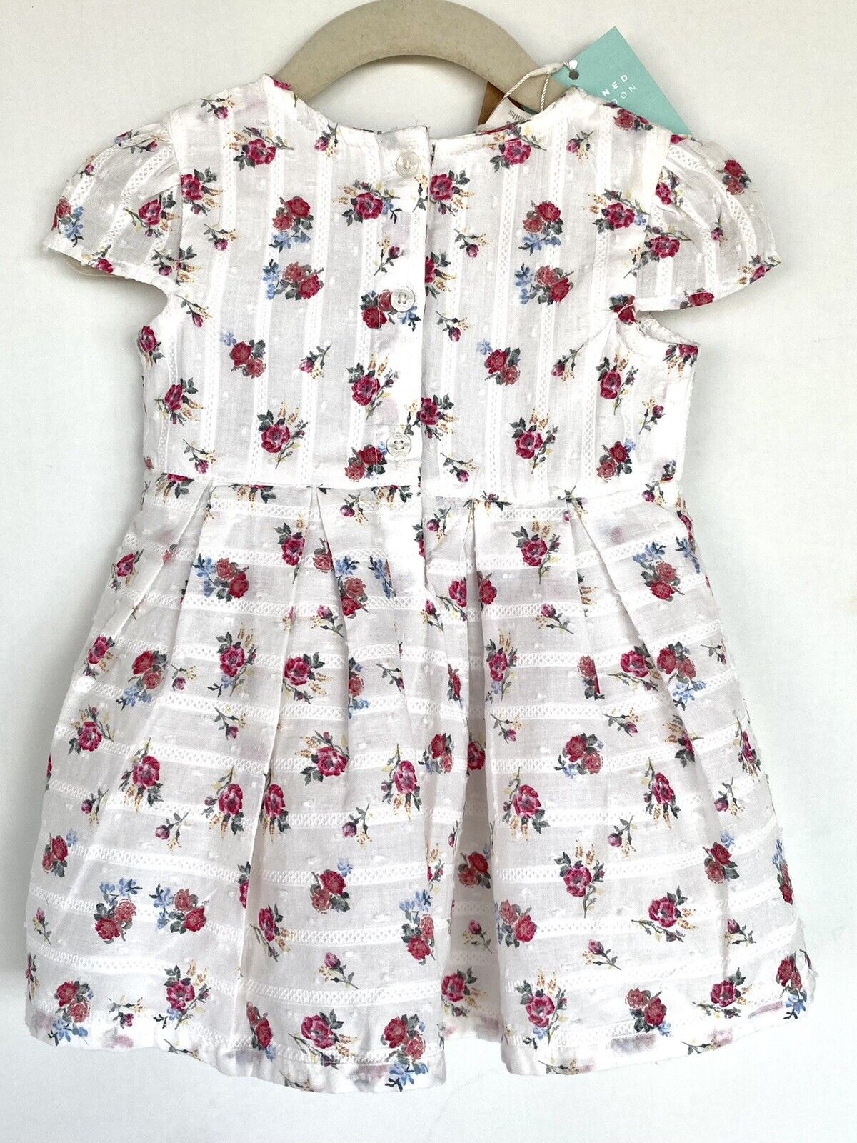 Monsoon London Rose Bow Dress Embroidery 0-3M Stitched Stripe Price $35