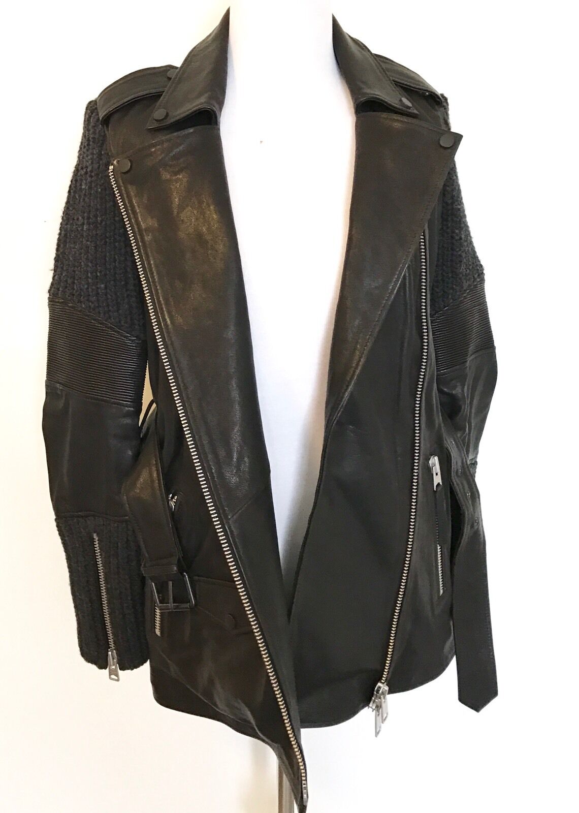 AllSaints Denell Black Leather & Knit Jacket.NWT Retail $725 Price $450 Size 00