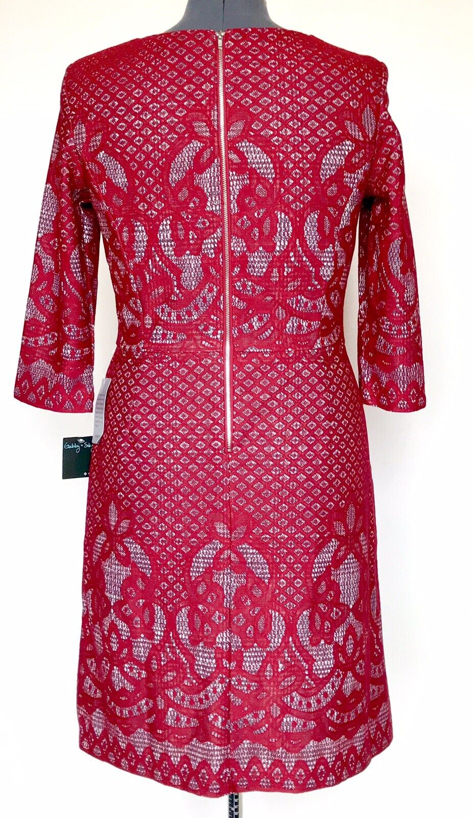 Gabby Skye Mock Lace Dress Ruby Red Black Ivory Retail $98 Price $44 Size 10 NWT