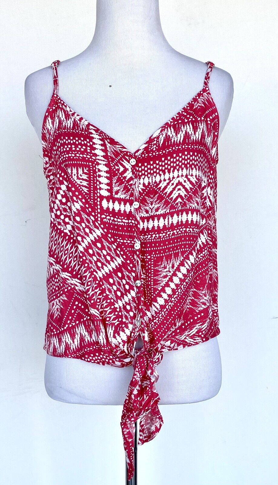 The Impeccable Pig Cherry Red Aztec Tank Top Retail $48 Price $19.20 Small