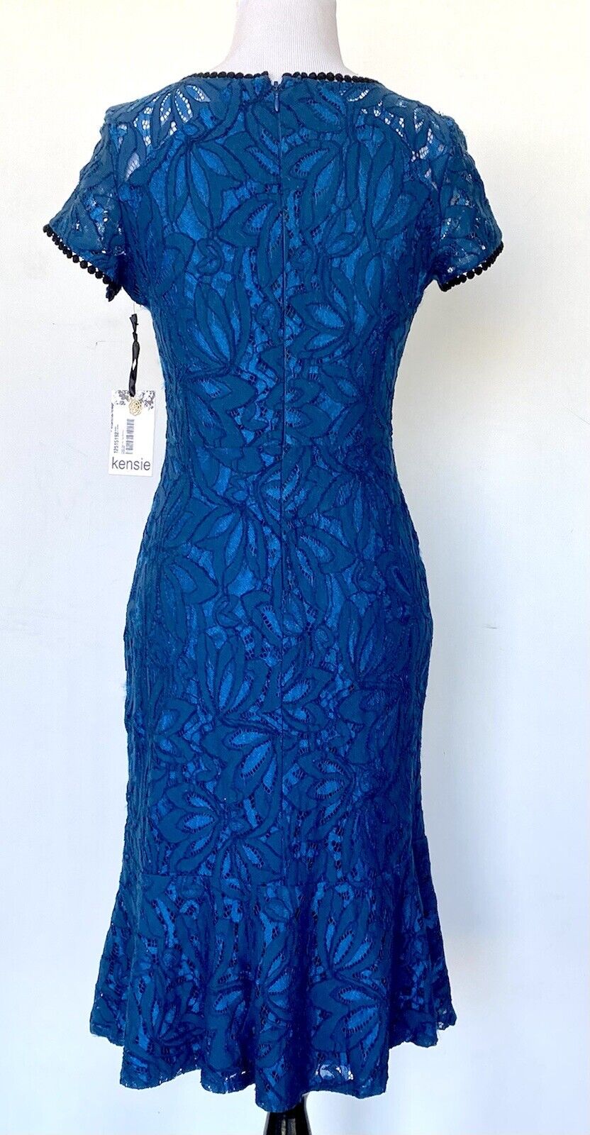 KENSIE Blue & Black Lace Dress Size 0 RETAILS $118 Price $65 Pom Pom Edge