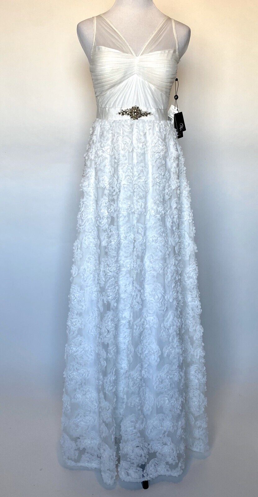Adrianna Papell White Mesh Neck Wedding Dress NWT Size 6 Retails $299 Price $175