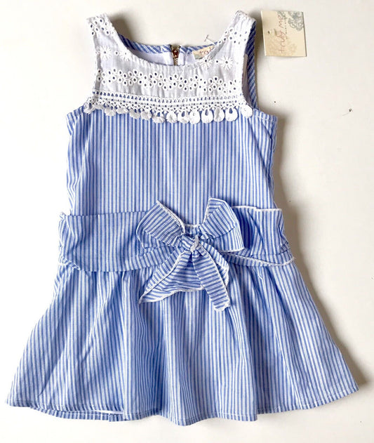 Truly Me Blue Stripe Dress  Eyelet Tassel Bodice. Retail $48 Price $22 Age 3 NWT
