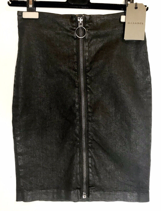 AllSaints Black Jade ZIP Pencil Skirt NWT Size 0 Retails $125 Price $69 NWT