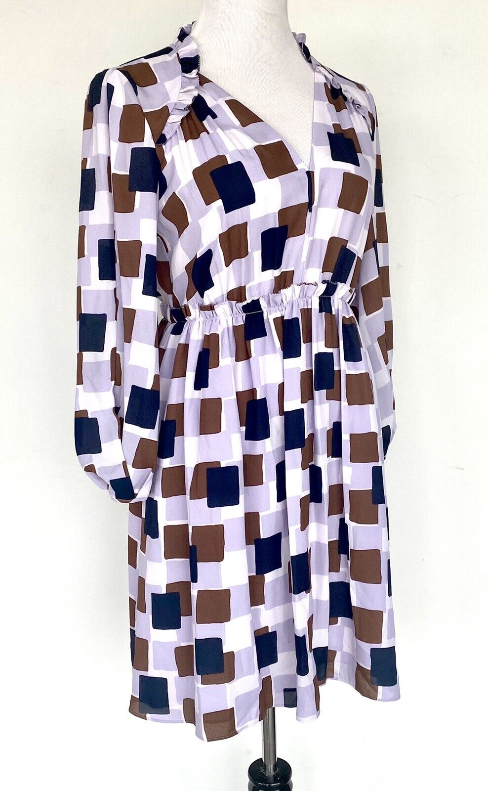 Kate Spade Geo Squares Ruffle Dress. NWT Retail $378 Price $155 Size 6