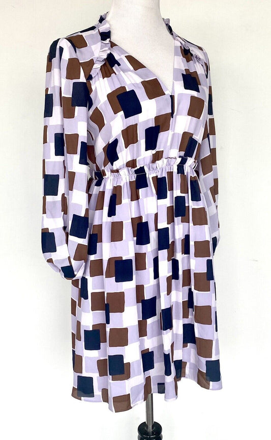 Kate Spade Geo Squares Ruffle Dress. NWT Retail $378 Price $155 Size 6