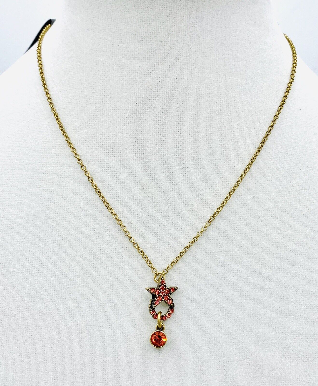 PILGRIM SWAROVSKI CRYSTAL GOLD PLATED Coral Red Star Necklace. PRICE $16