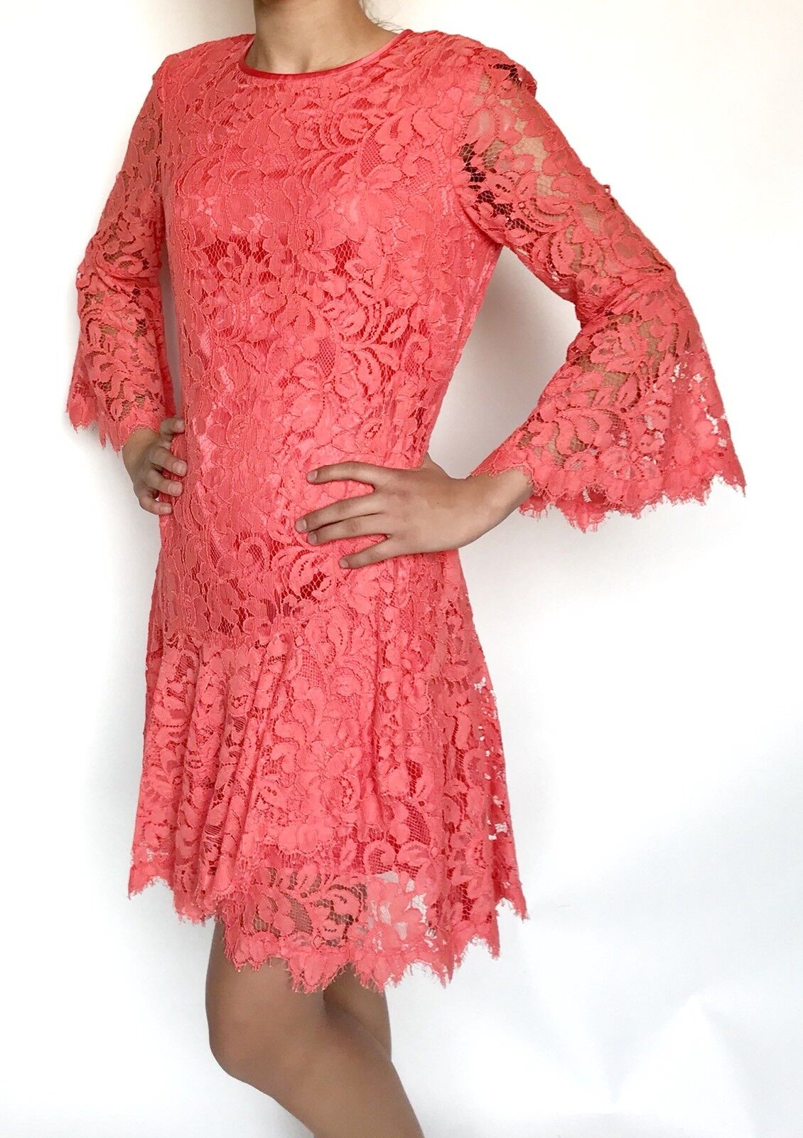 Eliza J Pink Coral Orange Lace Shift Dress NWT Retails $158 Price $69 Size 2