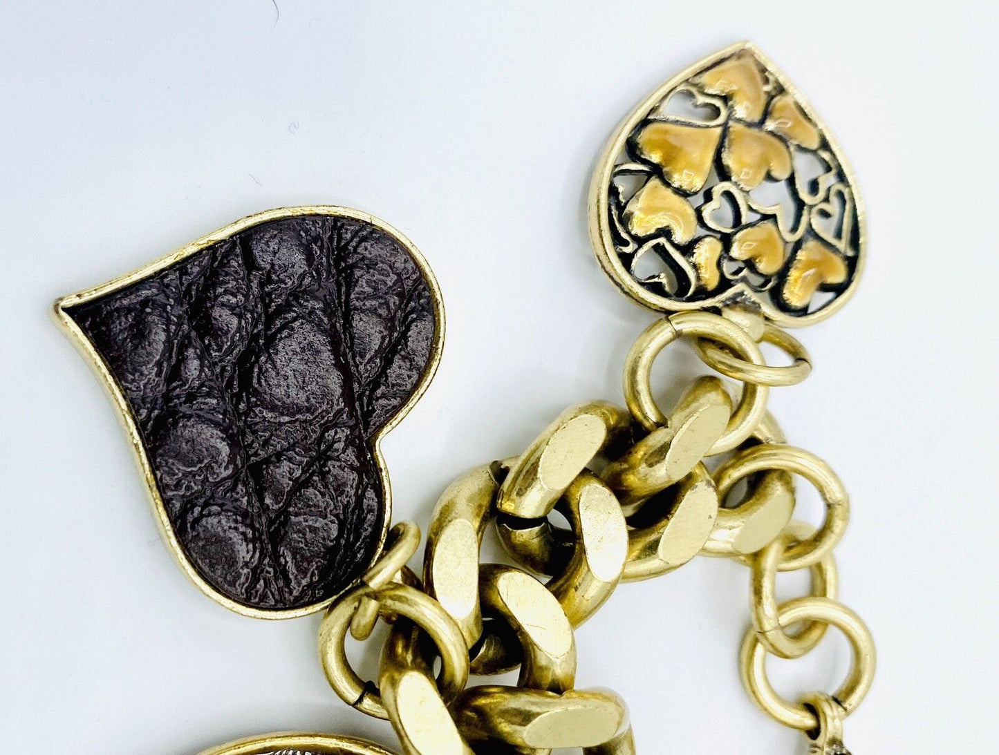 Valentine Hearts Genuine Swarovski Charm Bracelet 14 Carat Gold Plate PRICE $18