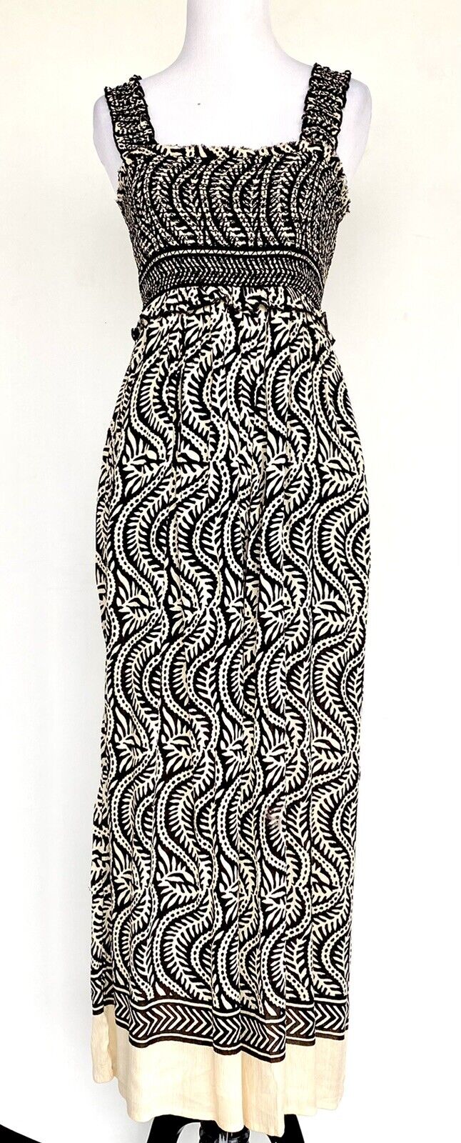 Urban Outfitters Nude & Black Smocked Jumpsuit $79 NWT Size XS Olive Leaf Print