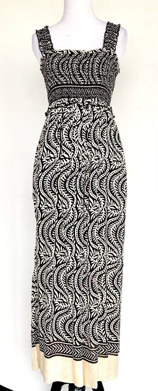 Urban Outfitters Nude & Black Smocked Jumpsuit $79 NWT Size XS Olive Leaf Print