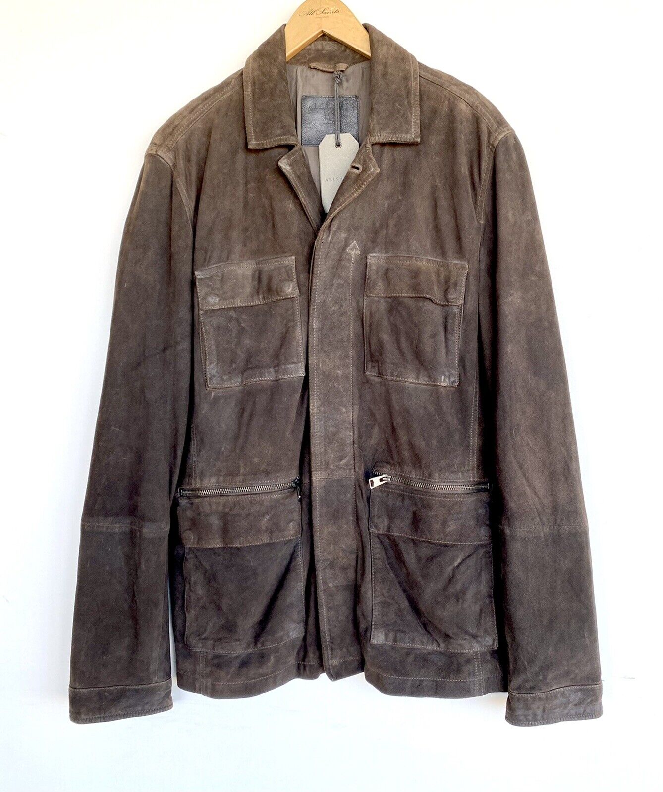 Allsaints Soft Leather Jacket M Retail $725 Price $320 Khaki Green