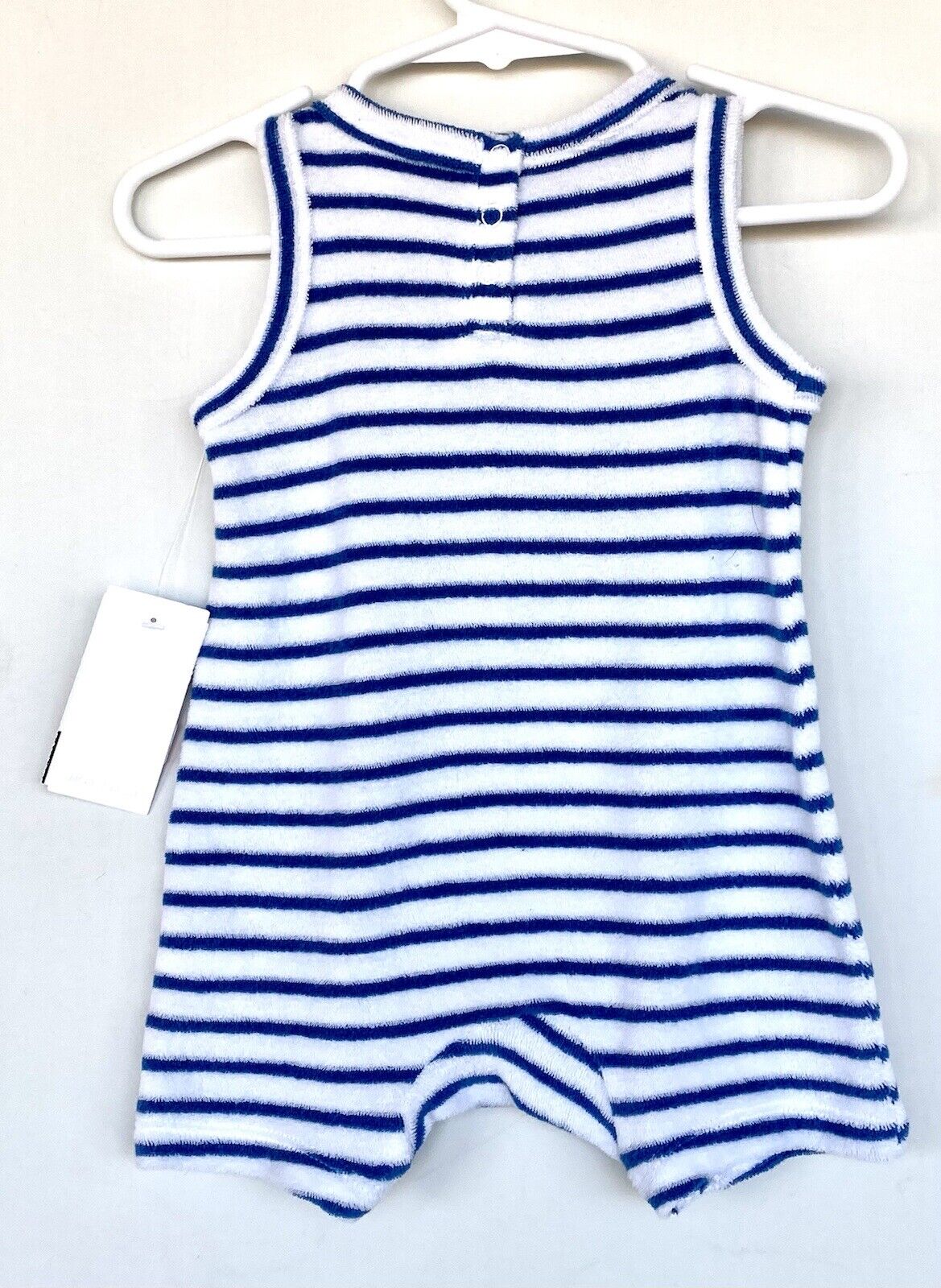 Nordstrom baby White Blue Stripe Cotton Romper Retail $35 NWT Price $22 3 Months