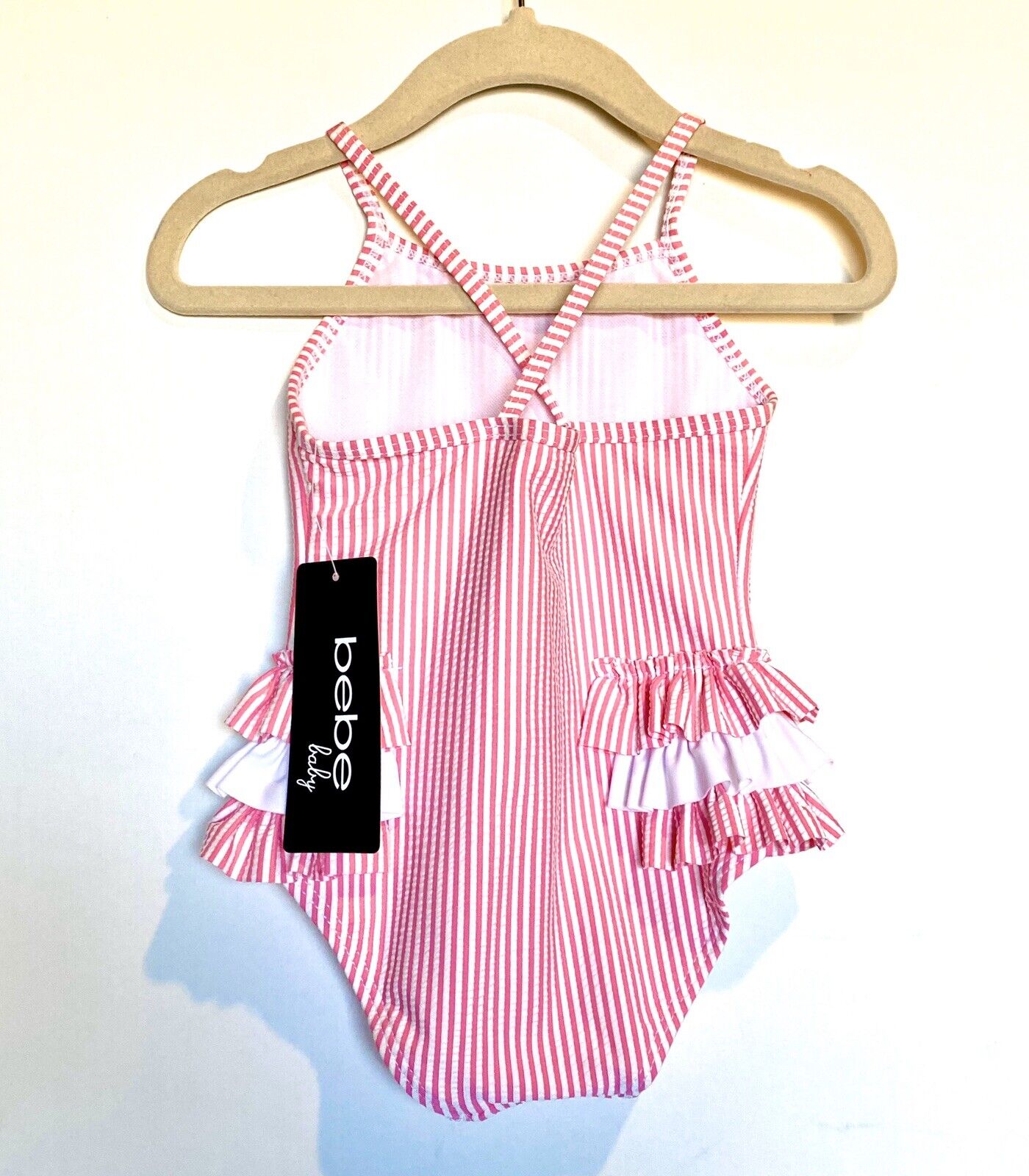 Bebe Baby Ruffle Swimsuit 18 M Pink & White Stripe Retail $29.50 Price $19.95
