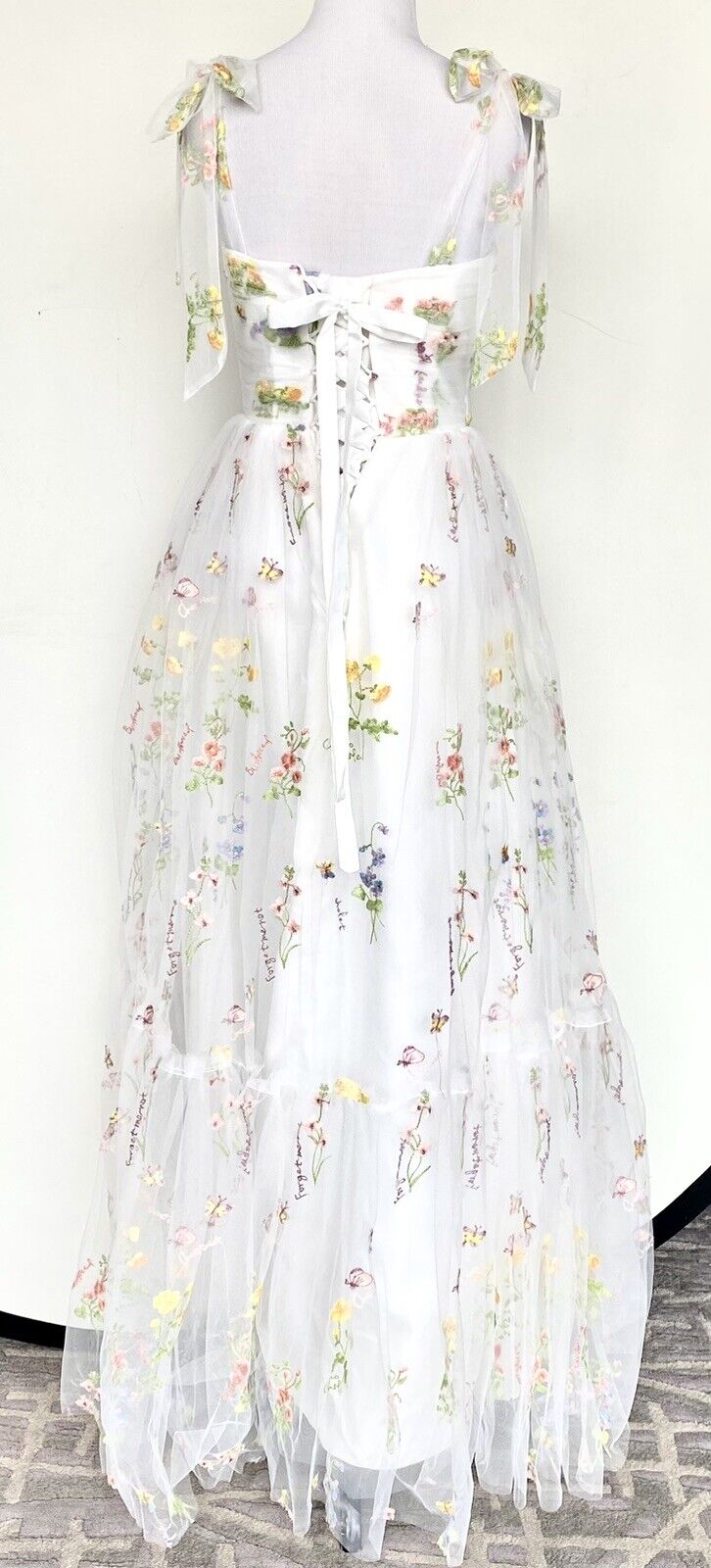 White Net embroidered Ruched Bodice With Lace Up Back size 4 price $130