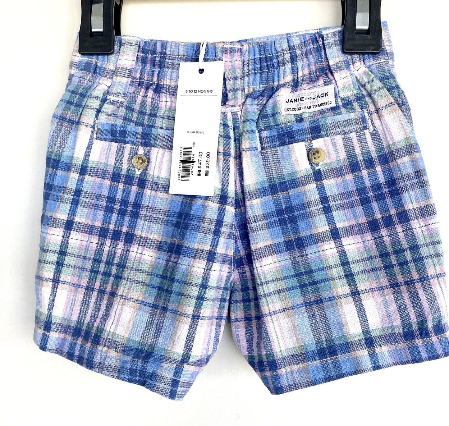 Janie And Jack Blue Check Cotton Linen Shorts 6-12M NWT Retail $39 Price $29