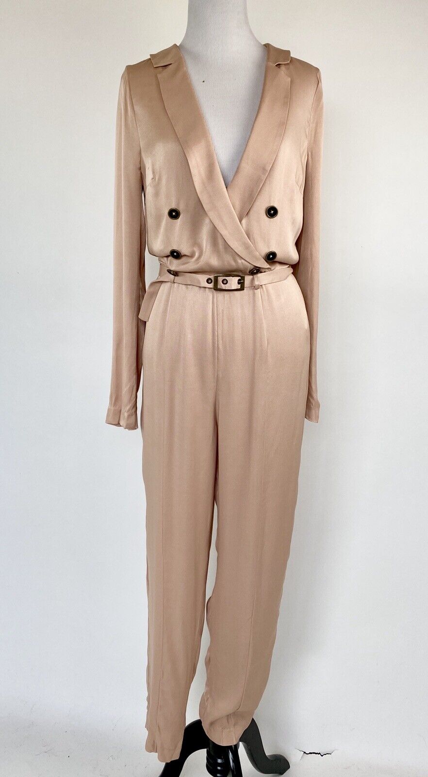 Free People Nude Mystic Tan Silky Jumpsuit. Sz 0 Retail $300 Price $98 NWT