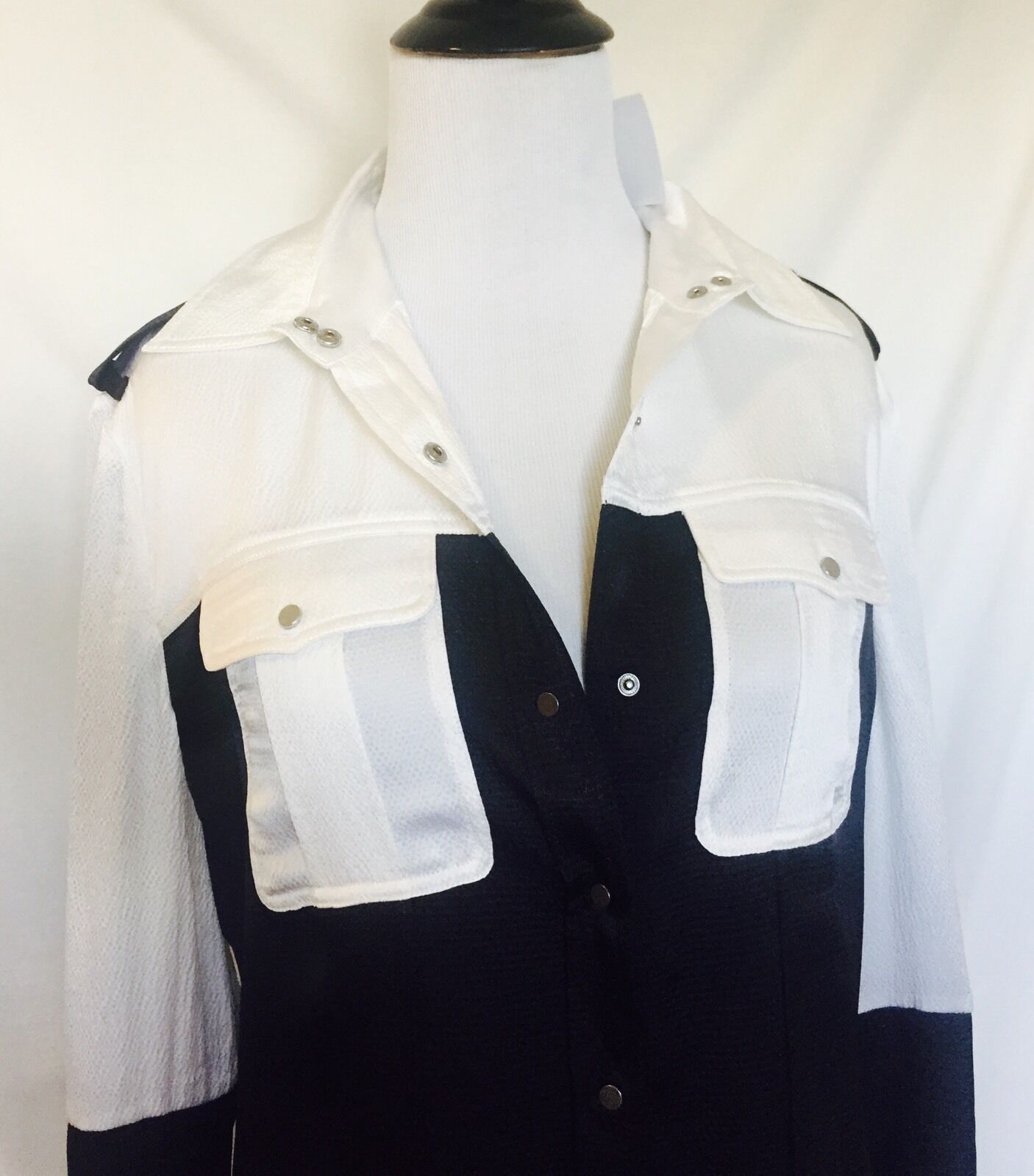 L.A.M.B Gwen Stefani Silk White & Black Shirt Size 4 NWT Price $88