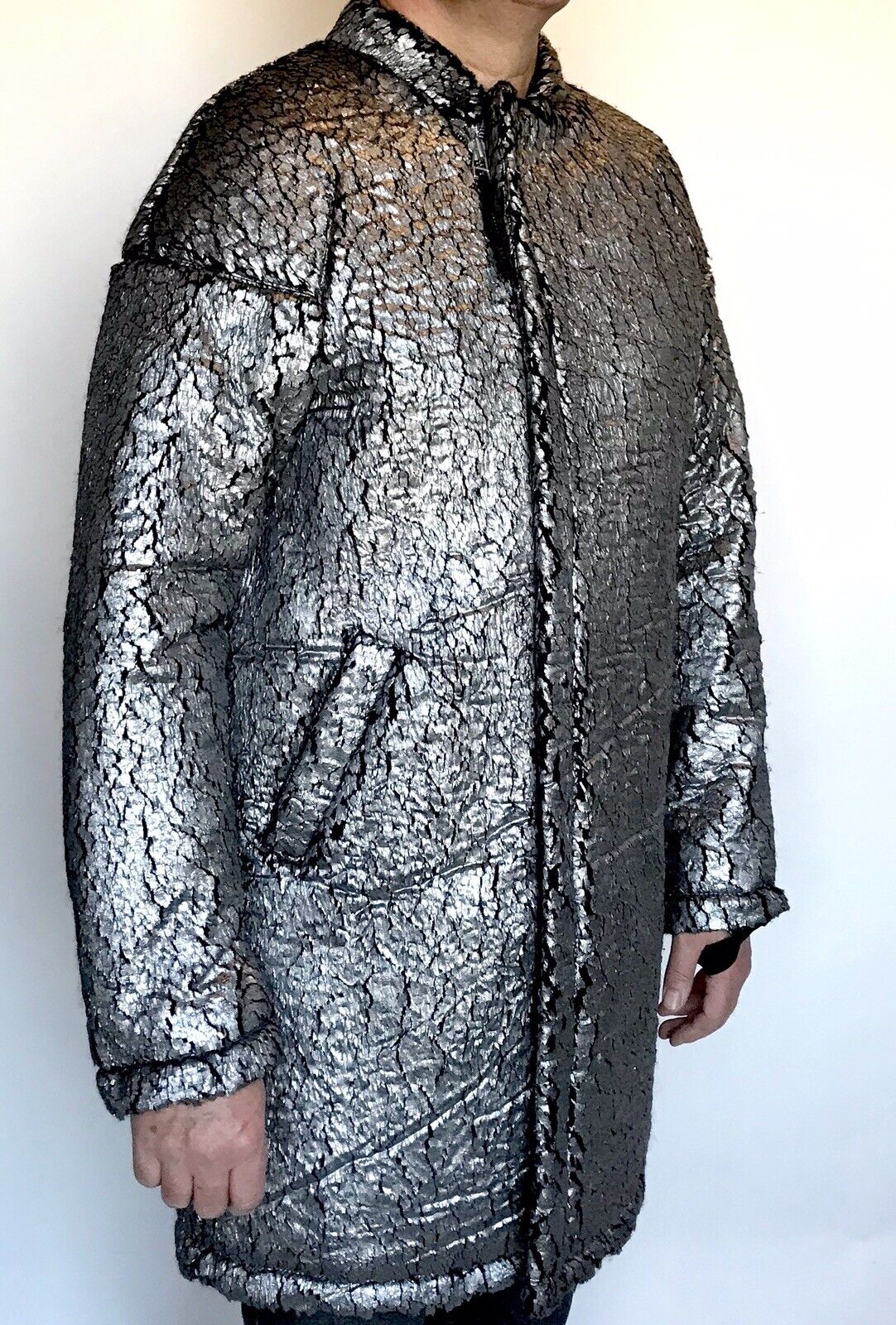Helmet Lang Silver Foil Faux Fur Sherpa Coat. Retail $1,125 Price $575 NWT M/L