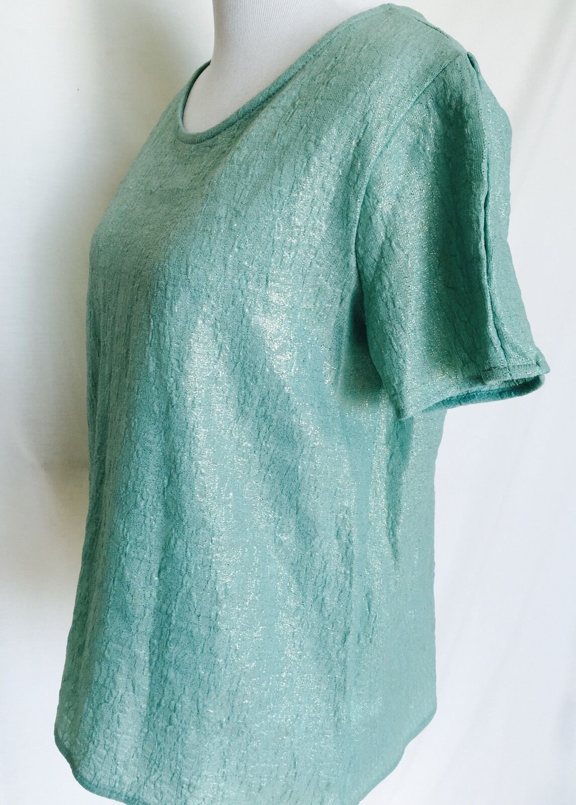 TAVI Pale Green Aqua And Gold Sparkle Top. Zip Detail Size S $28