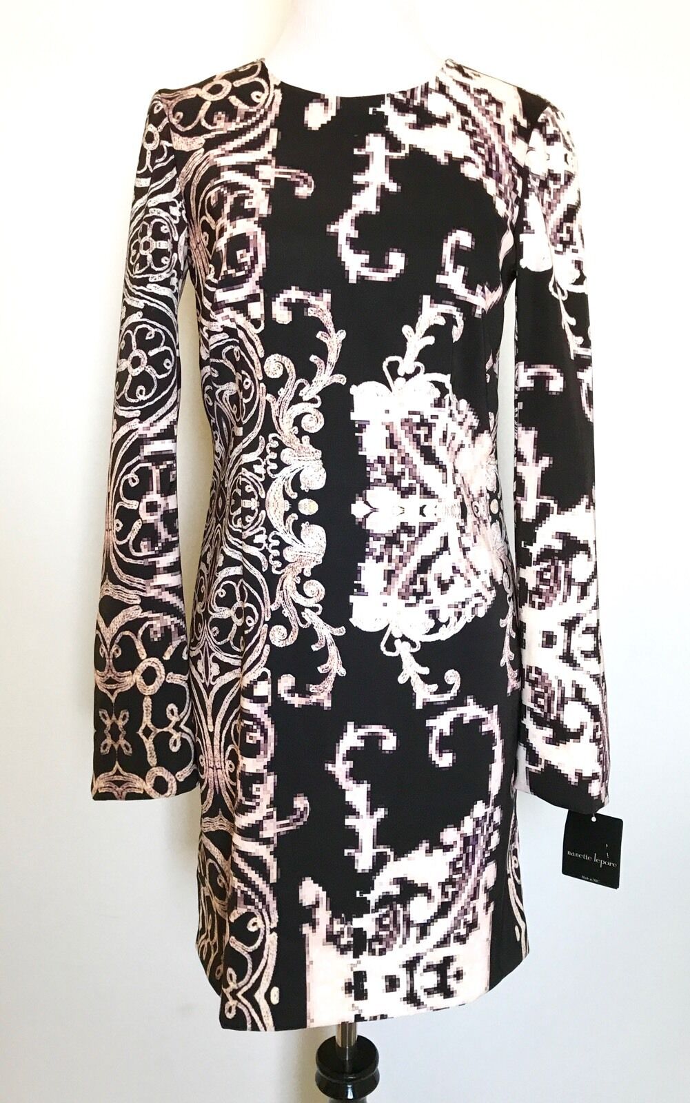 Nanette Lepore Graphic Black & Cream Dress NWT Size 0 Retail $378 Price $149