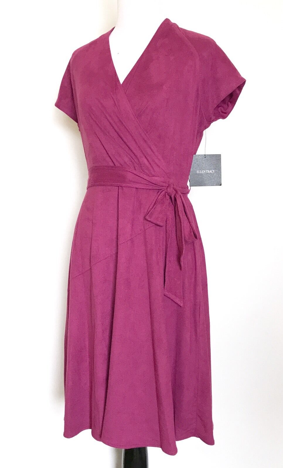 Ellen Tracy Faux Suede Dark Pink Wrap Dress. NWT Size 2 Retail $128 Price $39