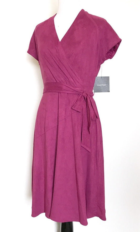 Ellen Tracy Faux Suede Dark Pink Wrap Dress. NWT Size 2 Retail $128 Price $39