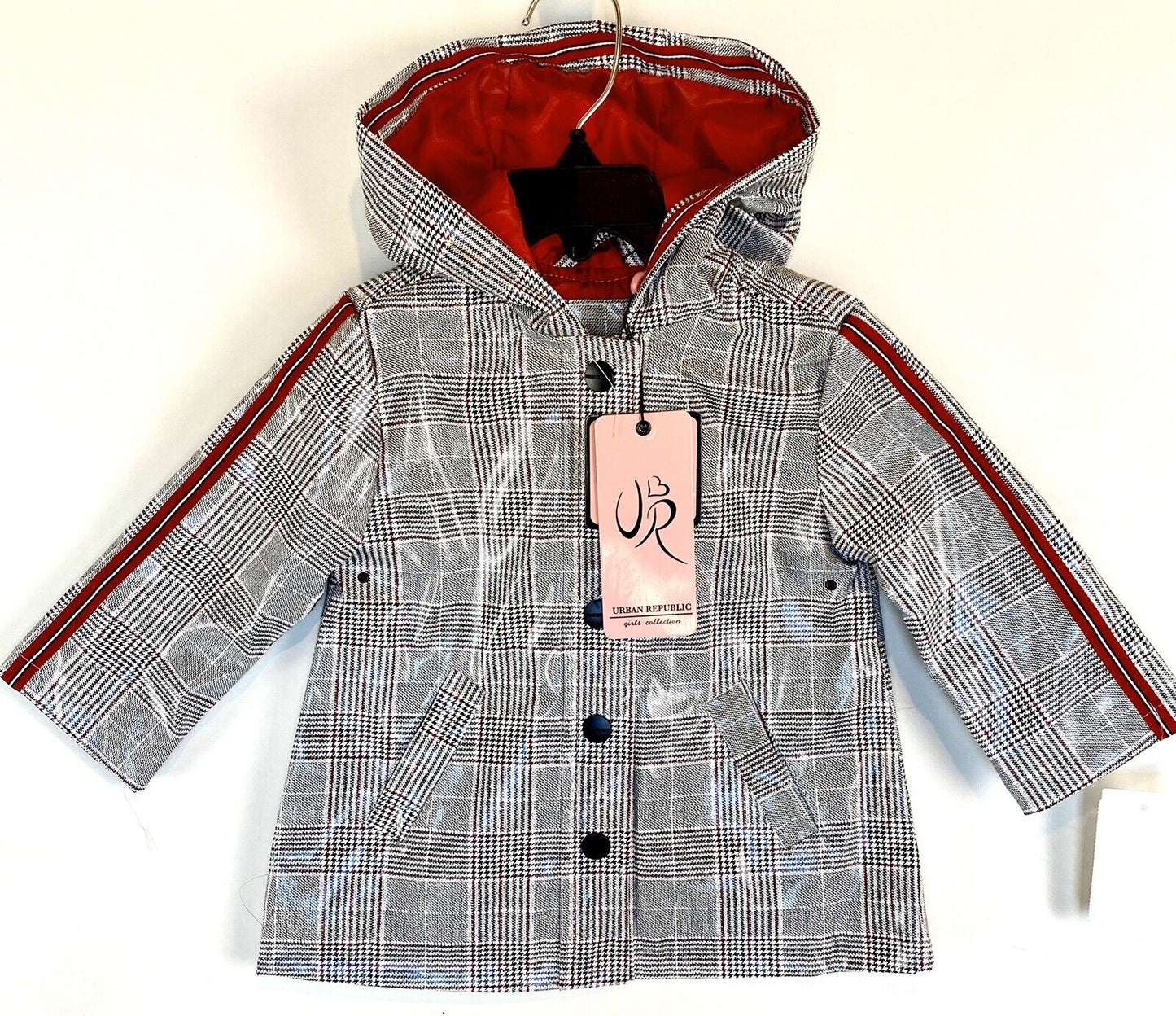 Urban Republic Classic Check Raincoat Ribbon Stripe Retail $75 Price $38 NEW 12M