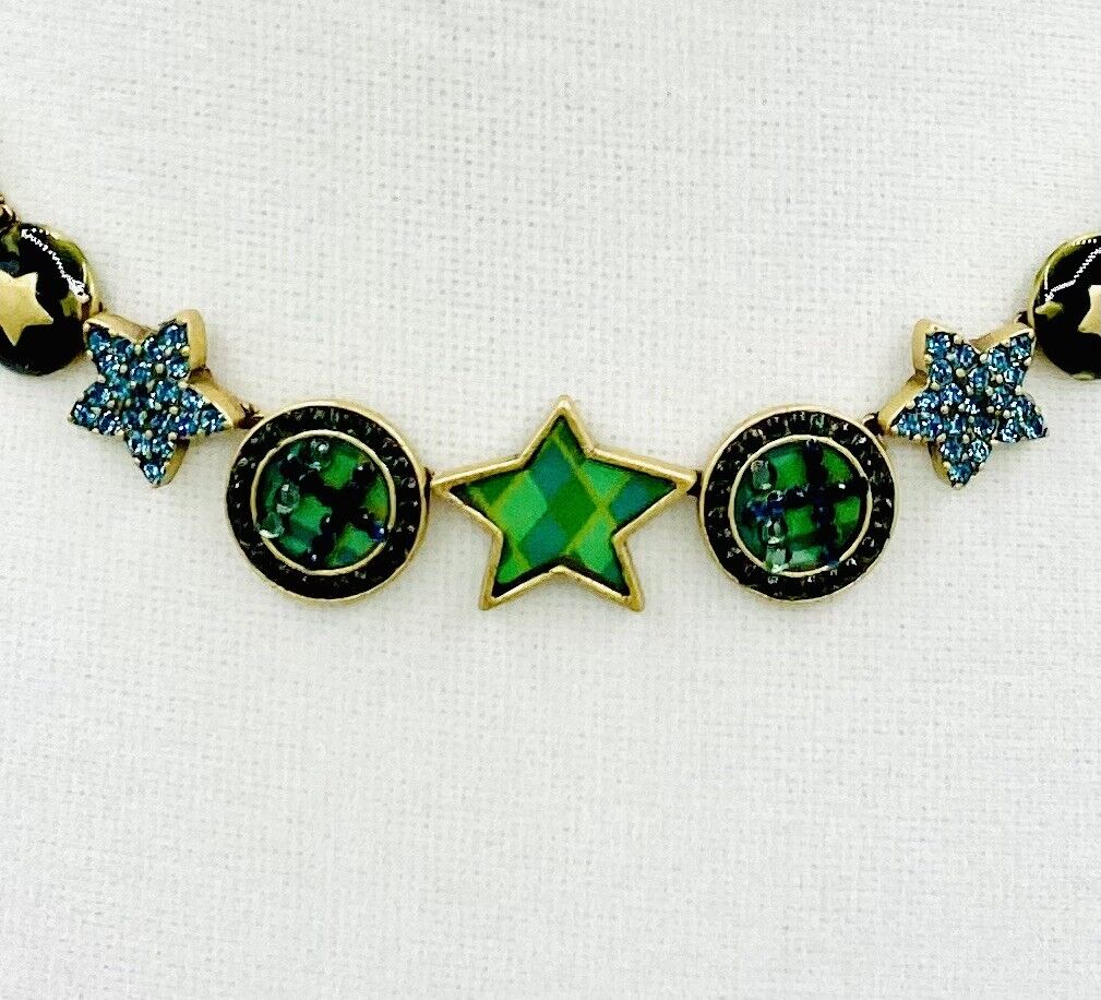 Pilgrim Swarovski Crystal Necklace Green & Blue 14ct Gold Plated Price $19