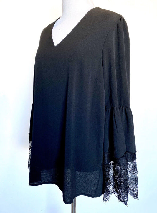 NINE WEST Black Lace Bell Sleeve Top XS Retails $89 Price $29 NWT