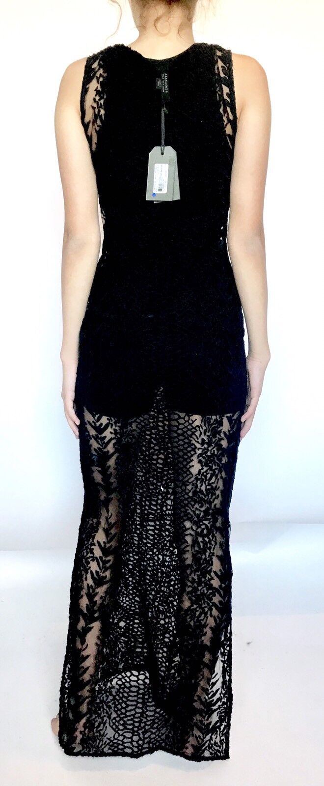 AllSaints Cariad Embroidered Black Maxi Dress Retail $450 Price $89 NWT Size 0