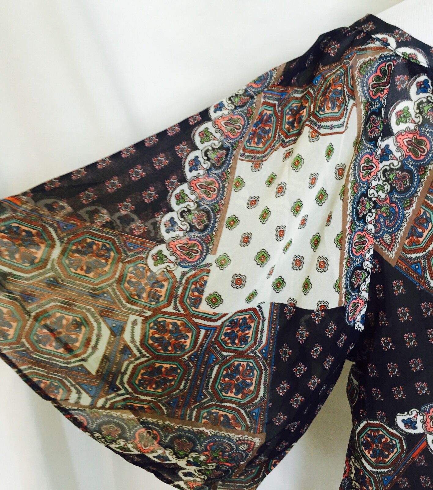 ARK & CO Boho top with Blue crochet detail. NWT Size M. Retails $78 Price $22