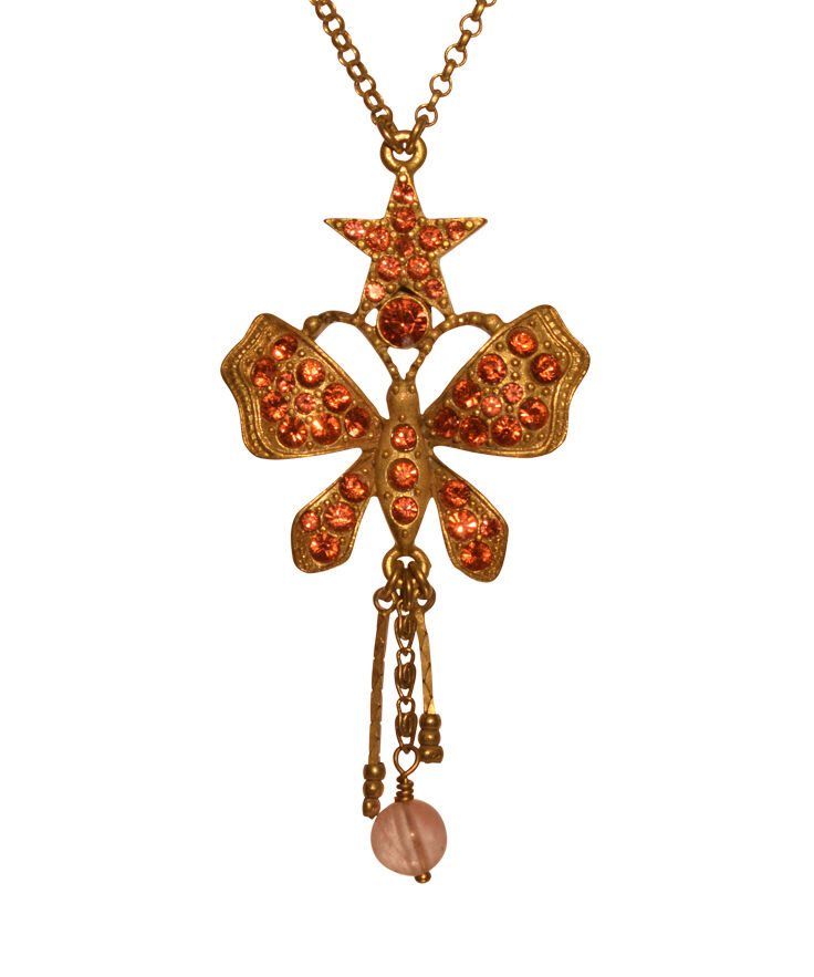 PILGRIM SWAROVSKI CRYSTAL GOLD PLATED Butterfly Necklace. PRICE $14 Coral Red