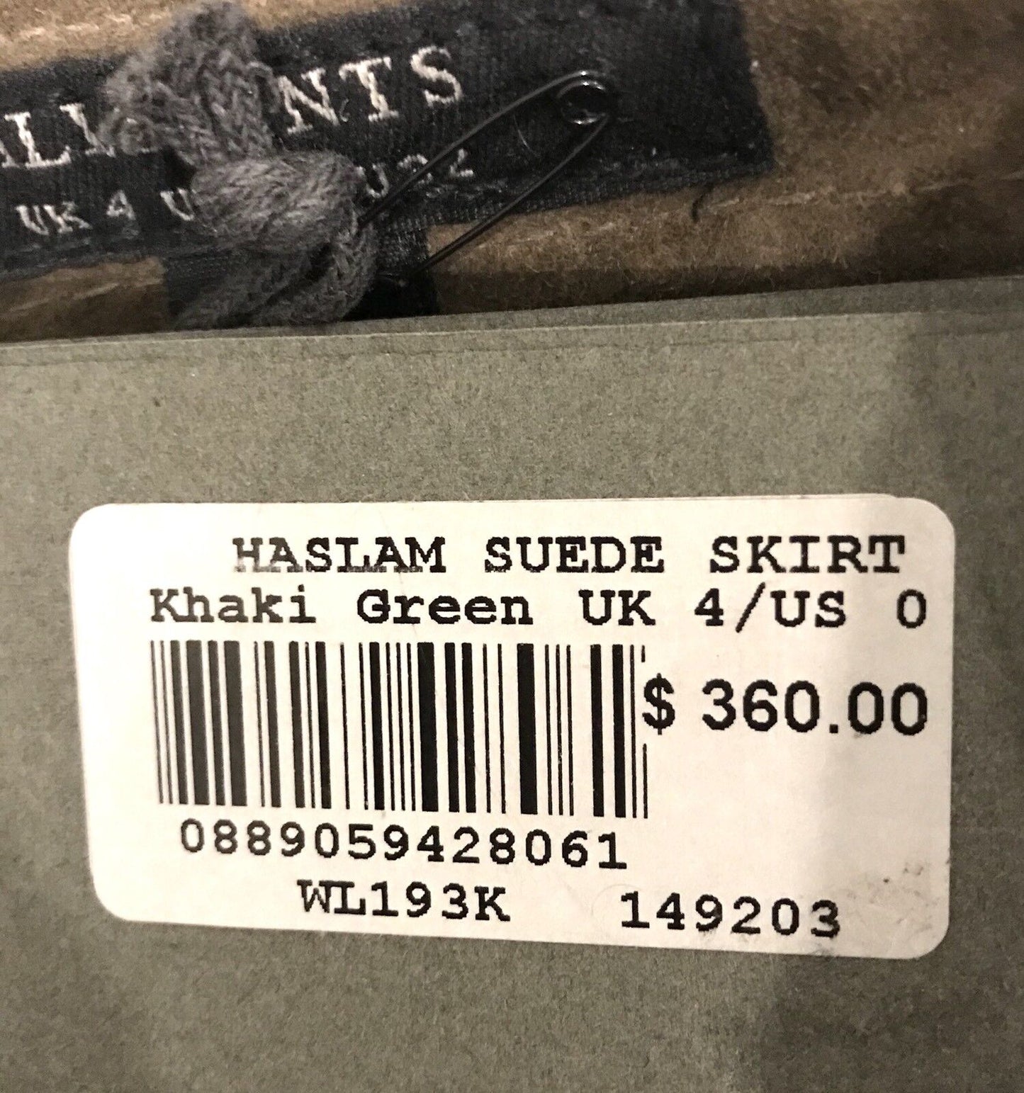 AllSaints Haslam Suede Leather Skirt NWT Size 0 Retails $360 Price $158 NWT