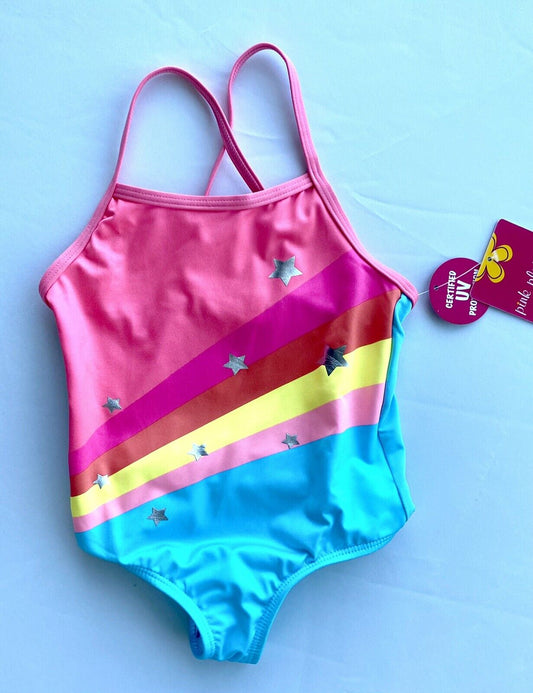 pink platinum girls rainbow foil silver star swimsuit Age 3 Retail $24 Price $19