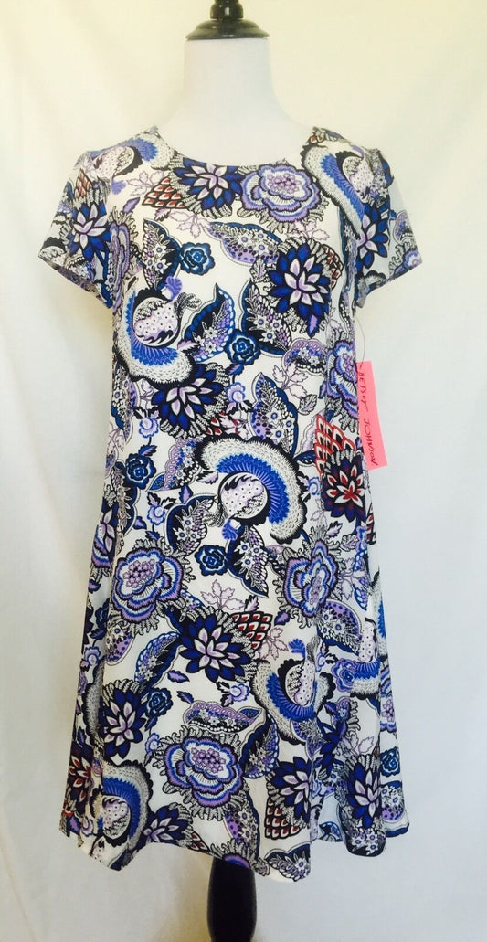 Betsey Johnson Flowered Print Blue & Red Dress Size 2 NWT Retail $148 Price $58