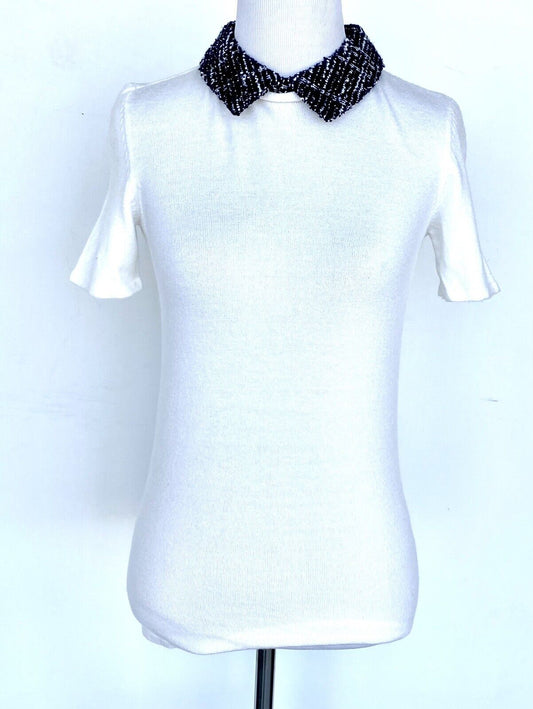 Maison Jules Cream Tweed Collar SS Sweater Retail $49.50 Price $39 Size XXS