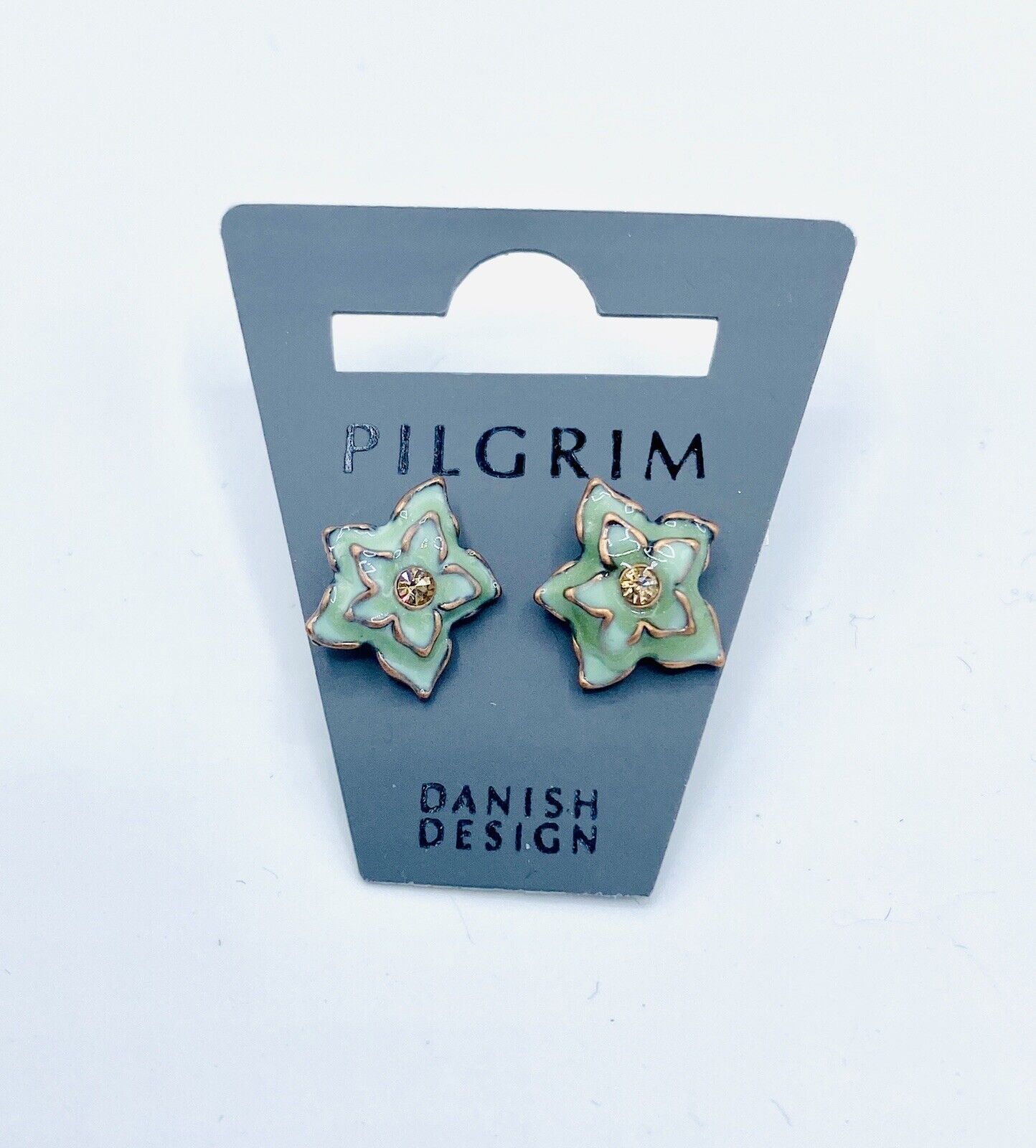Pilgrim 14 carat Rose Gold plate enamel Stud earrings Swarovski Crystal $12