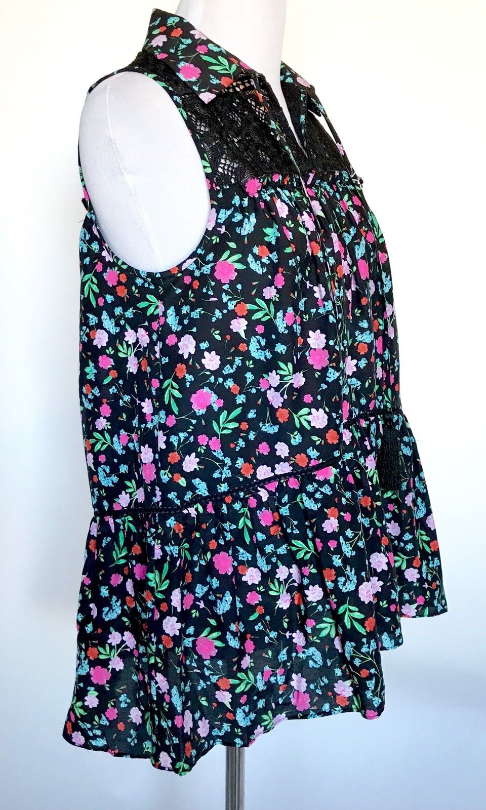 Kate Spade Floral Black Silk Mix Lace Top NWT Retail $228 Price $64 Size S