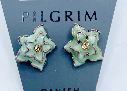 Pilgrim 14 carat Rose Gold plate enamel Stud earrings Swarovski Crystal $12