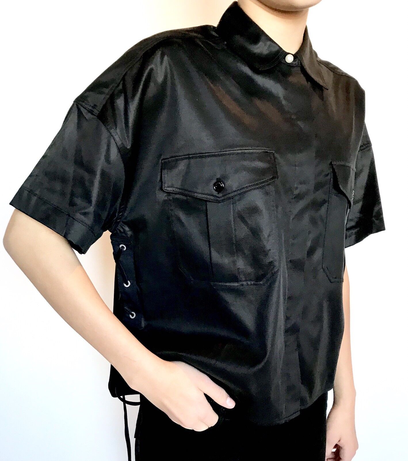 Rag And Bone Black Lace Up Side Mason Shirt. Size XS Retail $325 Price $148 NWT