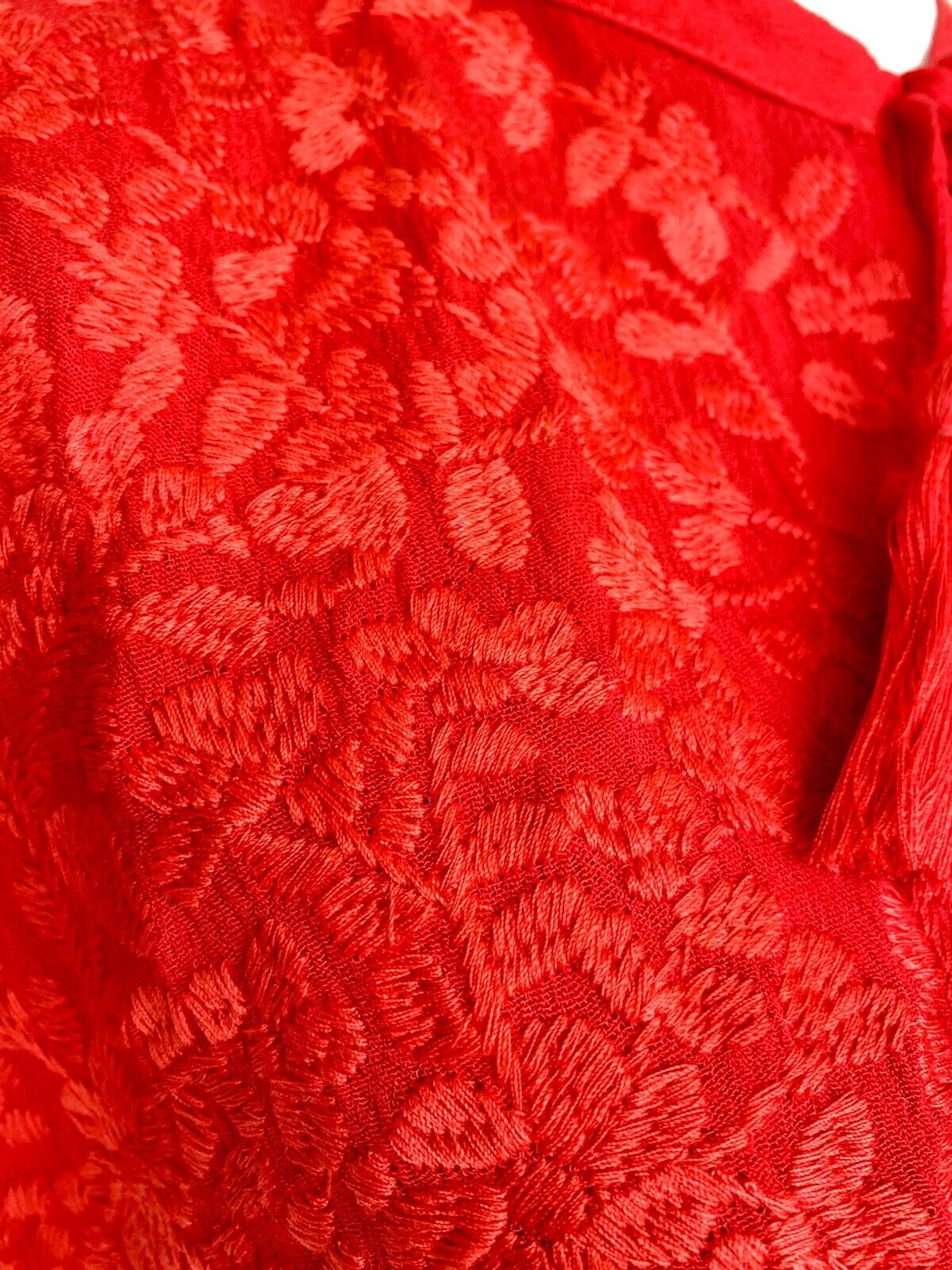 J Marie embroidered Athens Tassel Top size XS Retail $92 Price $59 Red NWT