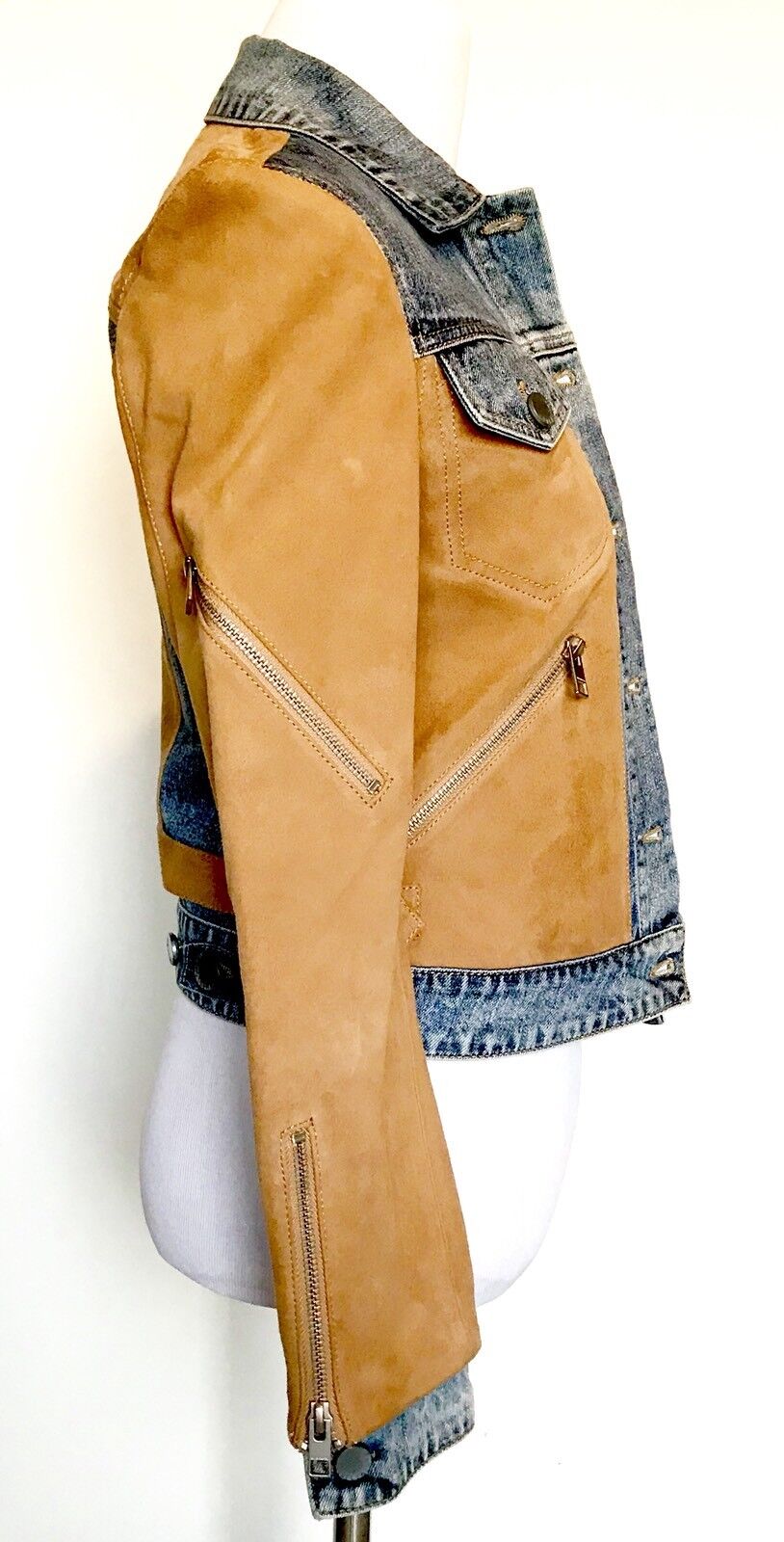 AllSaints Curtis Denim & Suede Leather Jacket NWT Retail $725 Price $335 Size 0