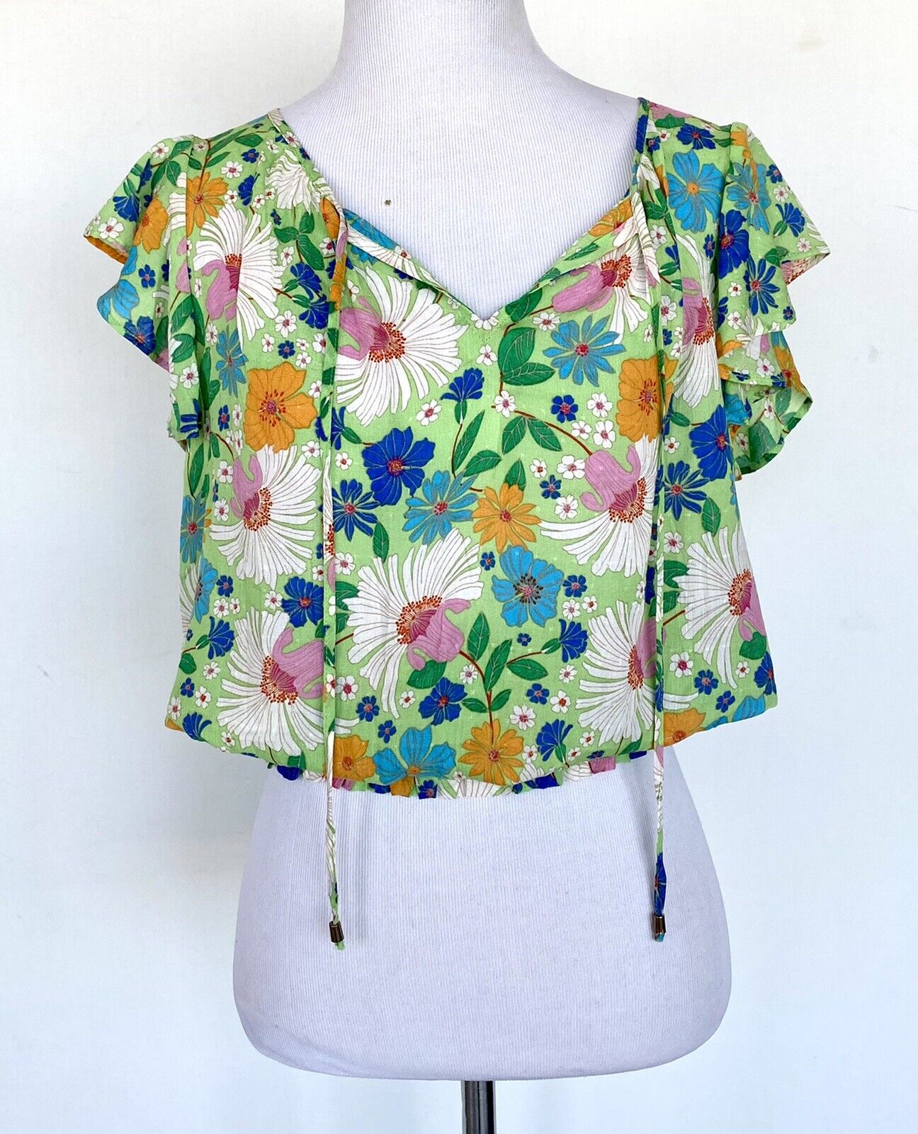 Rose and Olive green smocked Waist flutter sleeve top Price $46 XS