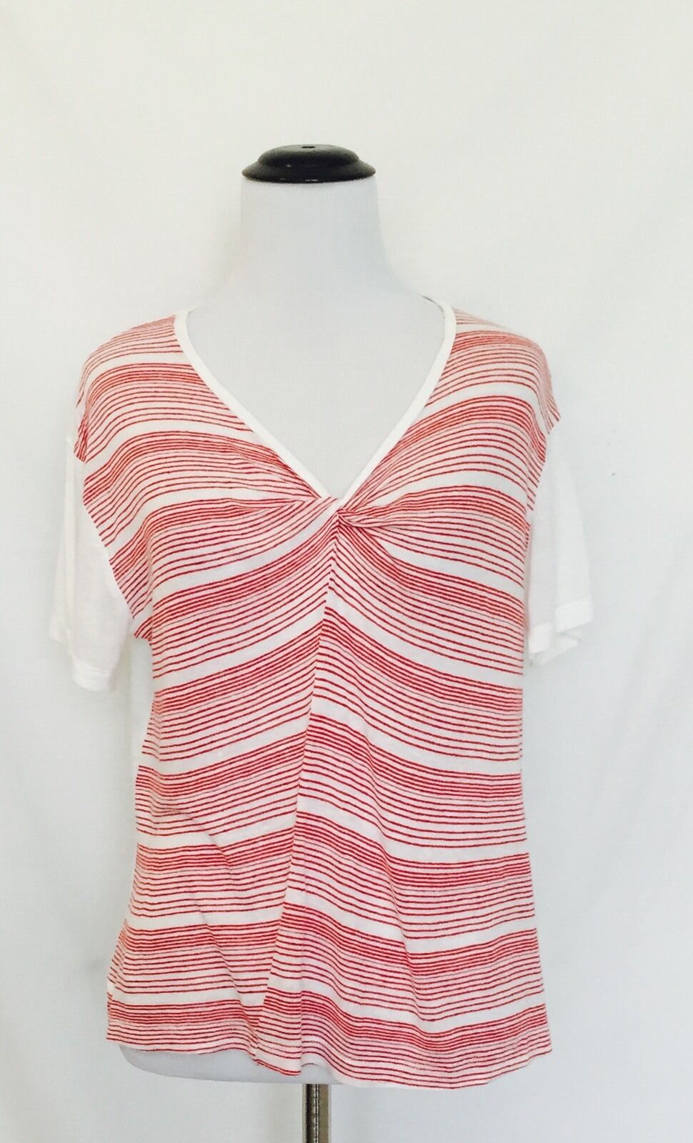 AllSaints Ile Stripe Linen Mix Red Ivory Tee. NWT Retail $70 Price $32 Size M