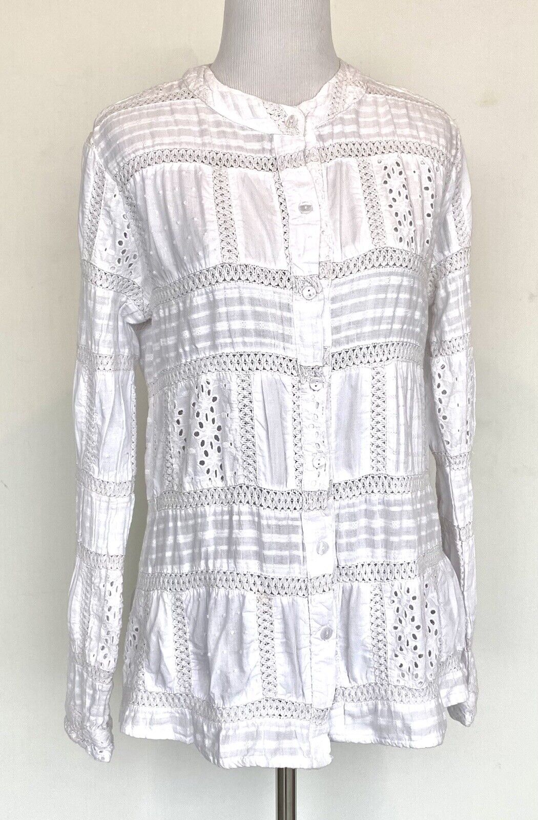 Sundance Dylan White LS Crochet Blouse. Retails $118 Price $48 NWT Size XS