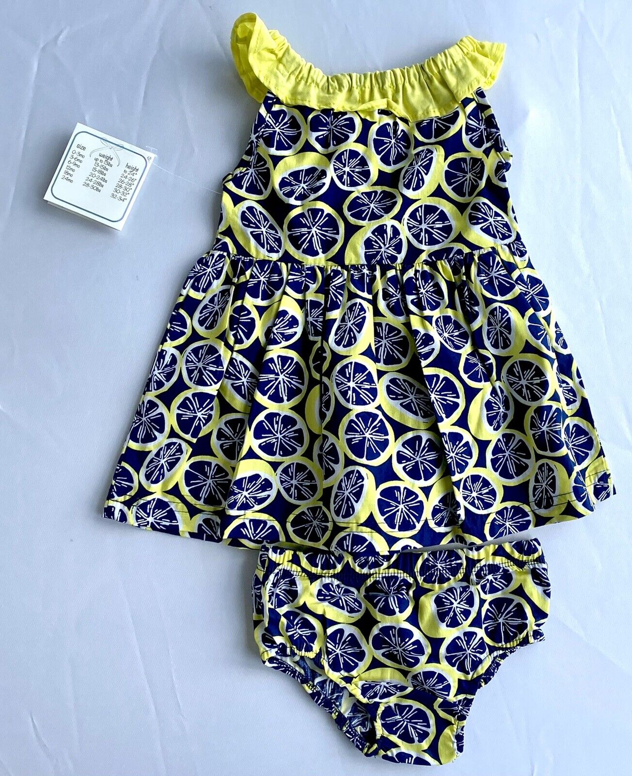 Quiltex Yellow & Blue Lemons Dress & Panties Set. NWT Price $26 3-6 Months