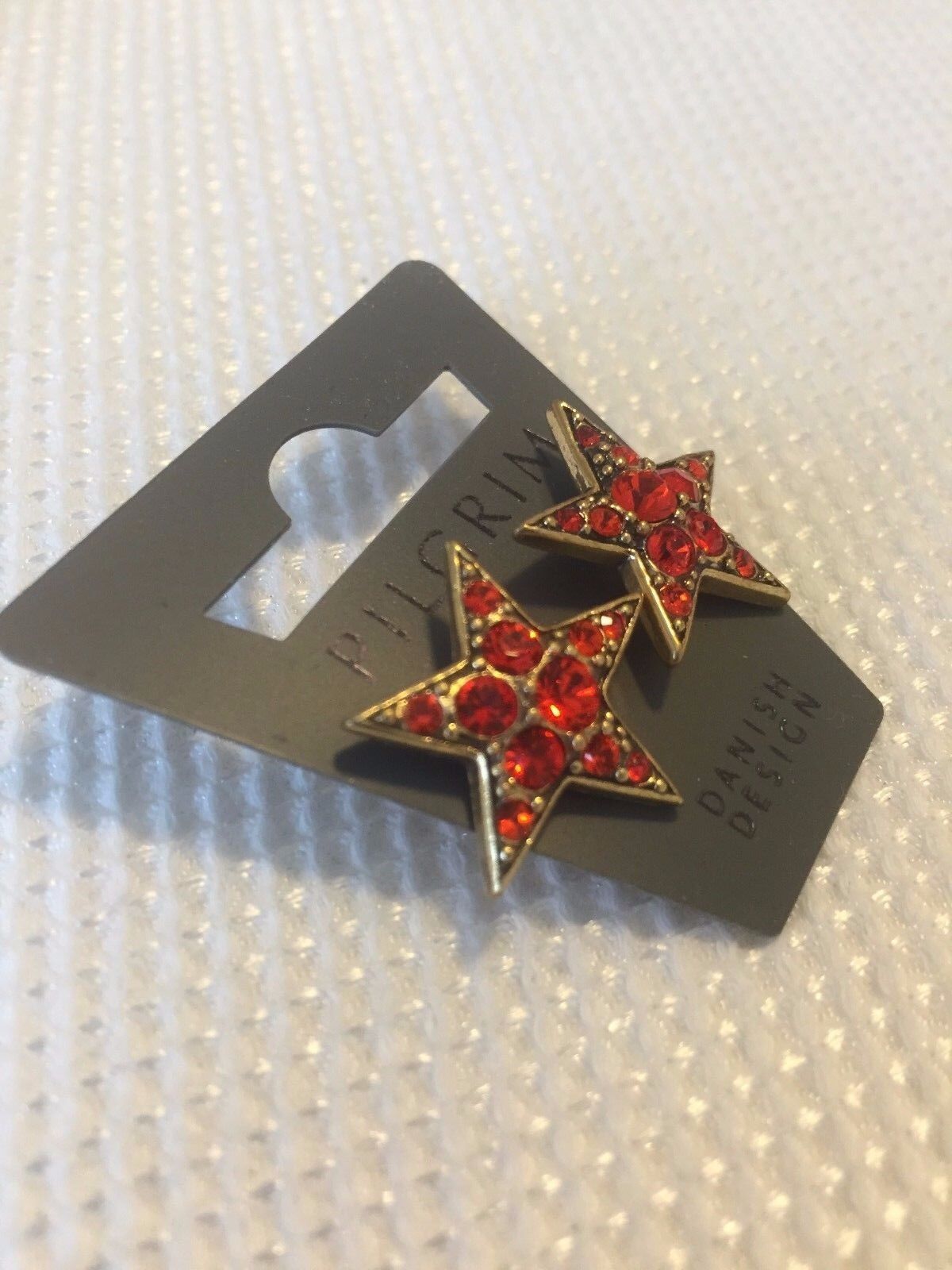 Pilgrim Jewelry Gold Plated Red Swarovski Crystal Star Earrings NWT Price $14